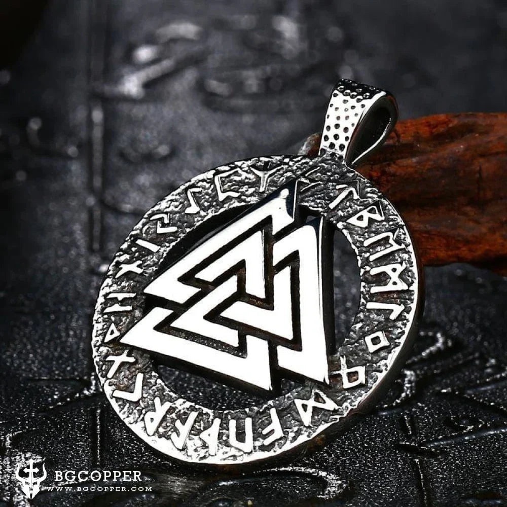 Valknut Viking Pendant Necklace • Norse Rune Amulet • Stainless Steel Statement
